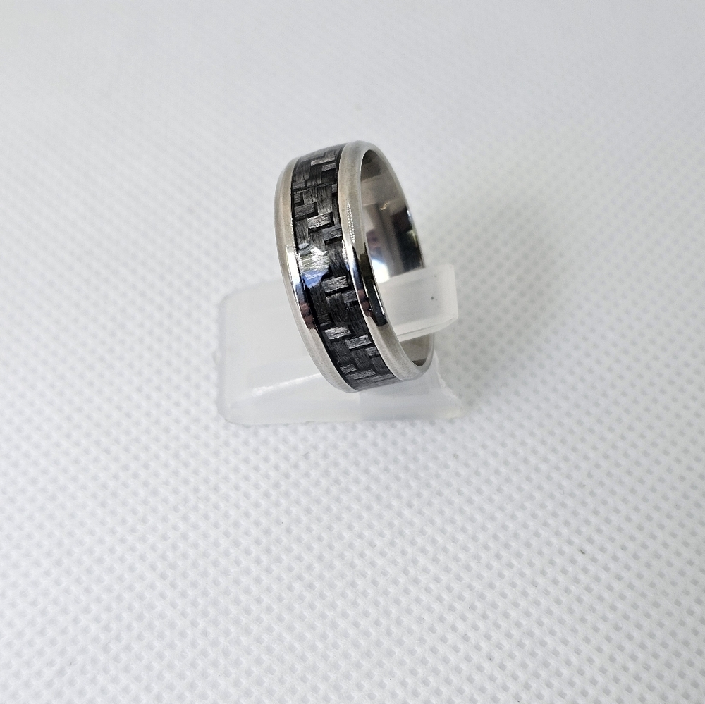 Comfort Fit Grey Carbon Fiber Stainless Steel 8mm Wedding Band! New - Picture 6 of 7